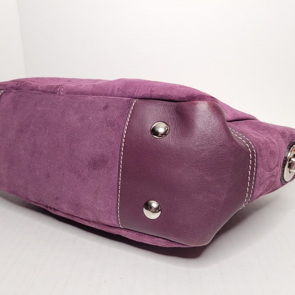 Coach Burgundy Suede Leather Logo Medium Satchel Handbag F0973-14000 - Picture 8 of 12